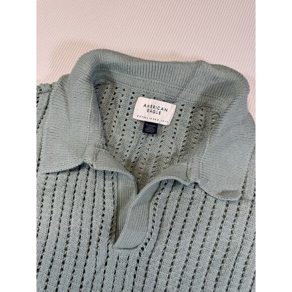 American Eagle Outfitters Other - American Eagle Knit Polo Shirt XL Green Open Knit Sweater Short Sleeve Mens